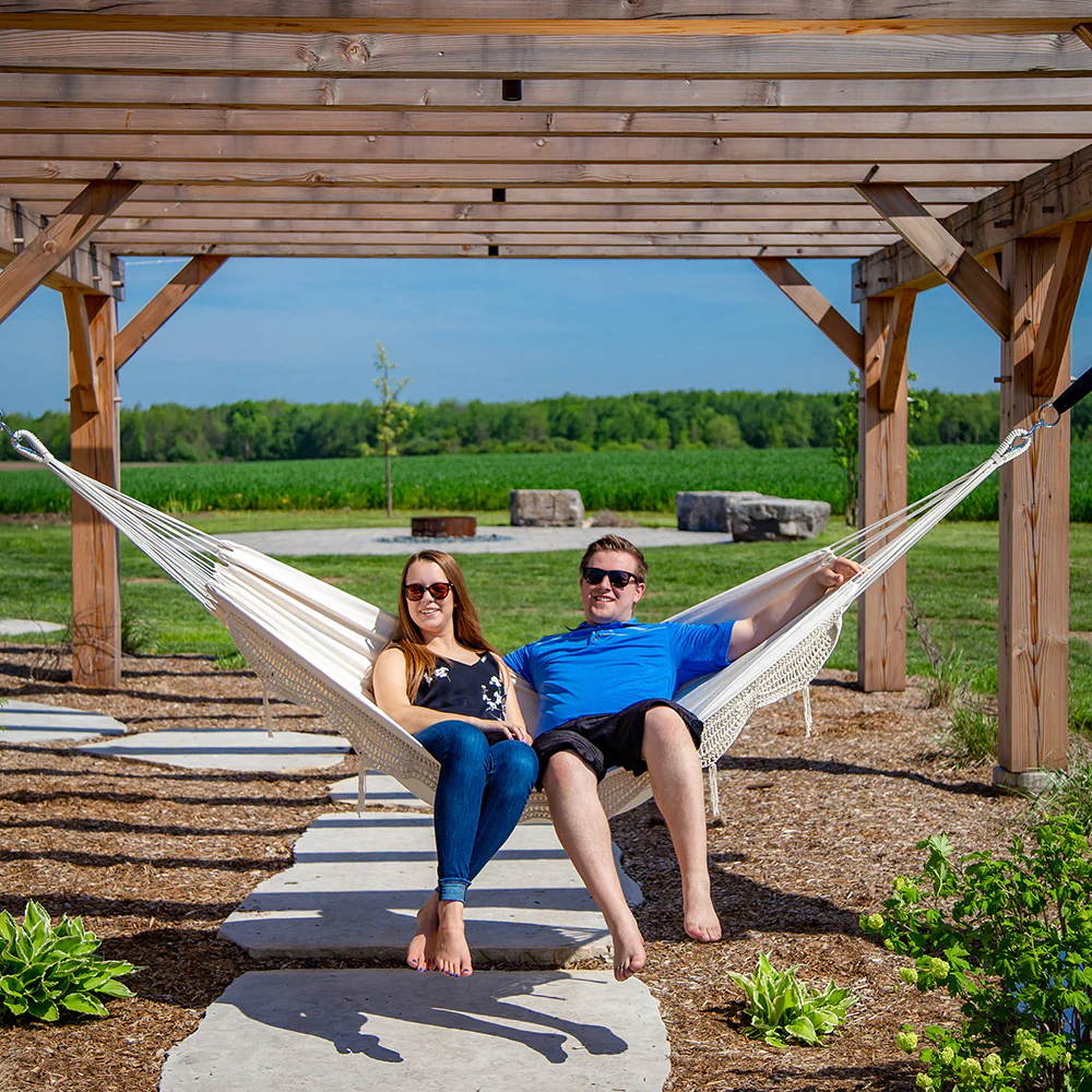 Brazilian Style Cotton Hammock - Natural with Fringe - Image 4