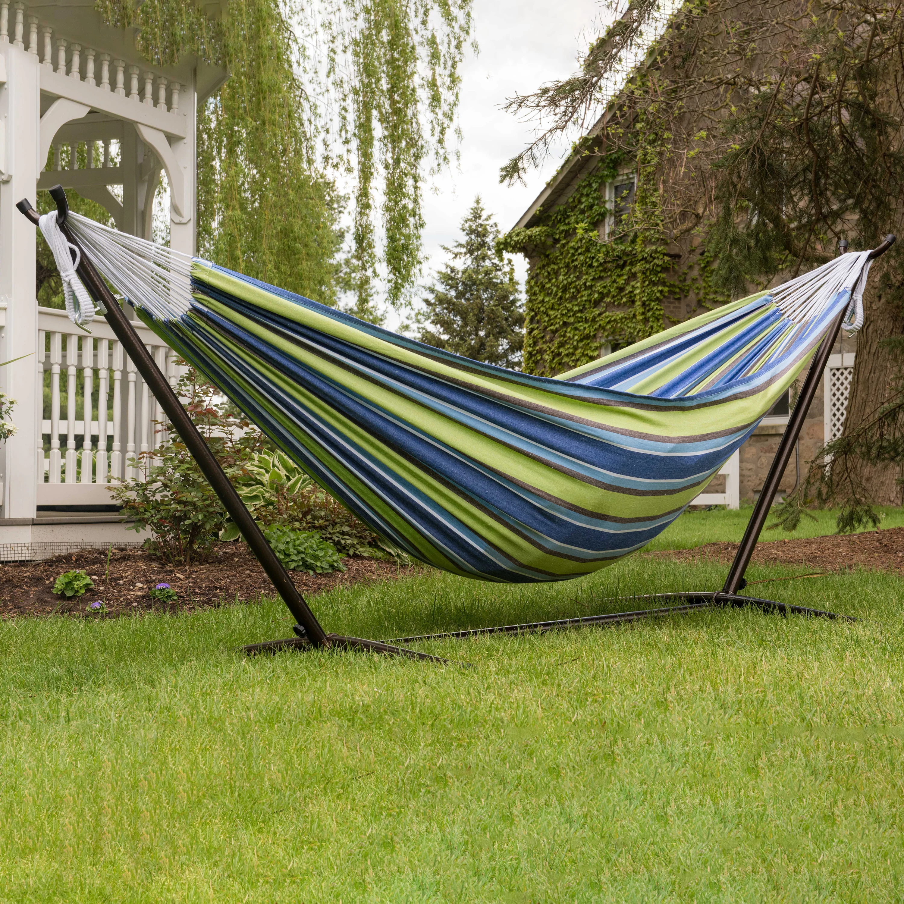 Double Cotton Hammock with Stand (9ft/280cm) - Oasis - Image 3