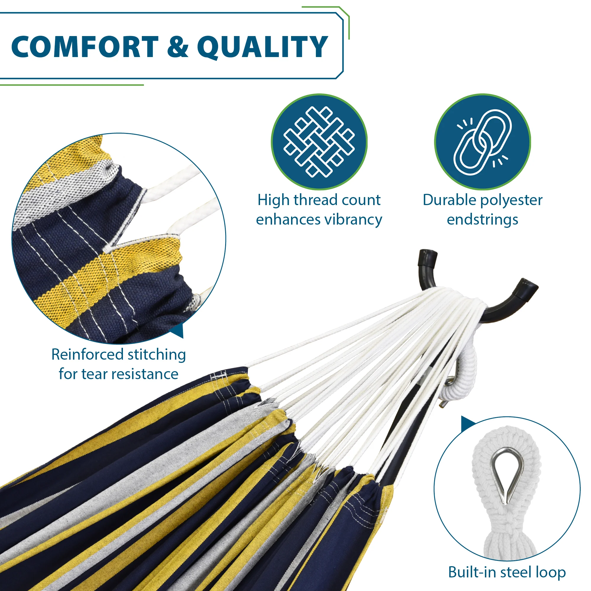 Double Cotton Hammock with Stand (9ft/280cm) - Serenity - Image 4