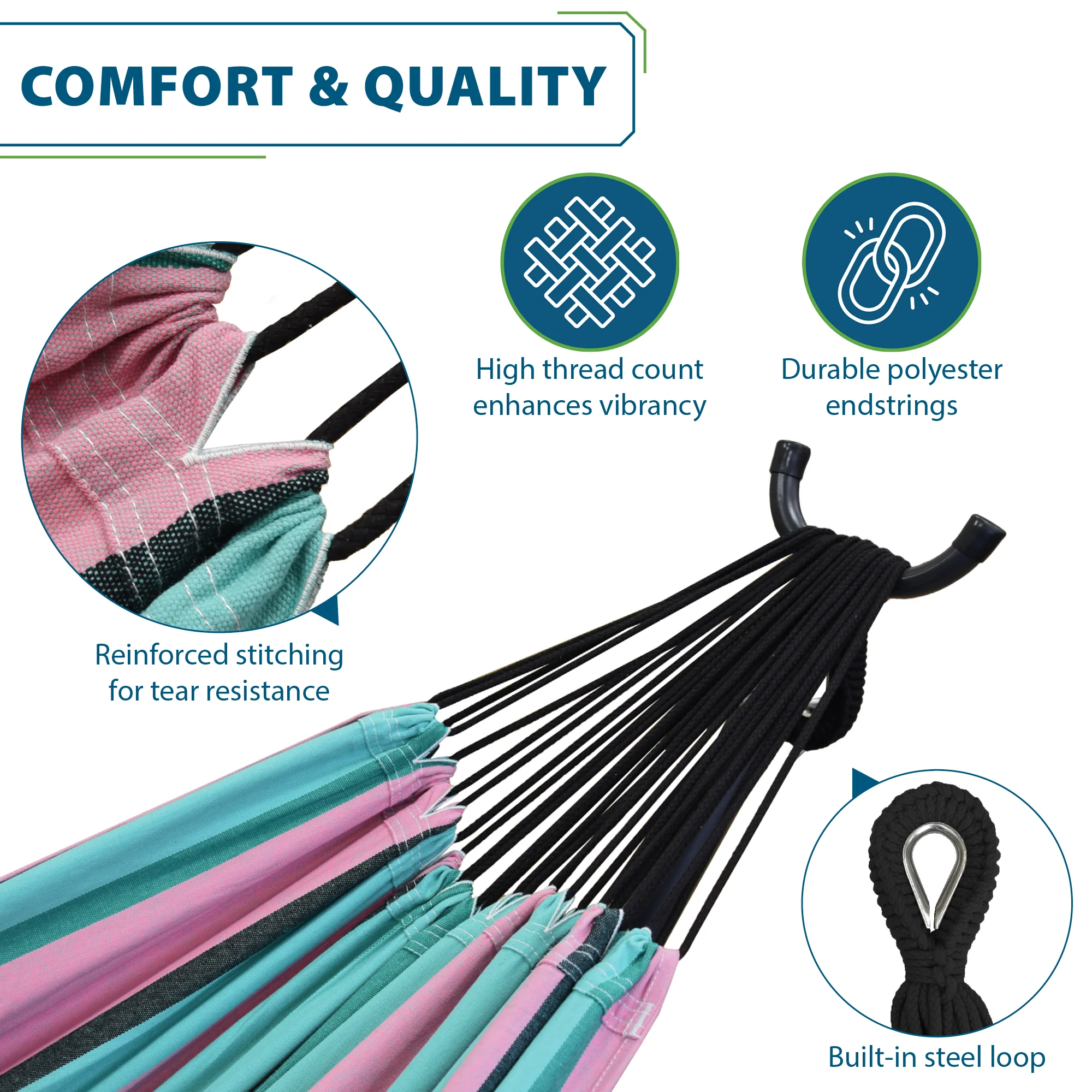 Double Cotton Hammock with Stand (9ft/280cm) - Watermelon - Image 4