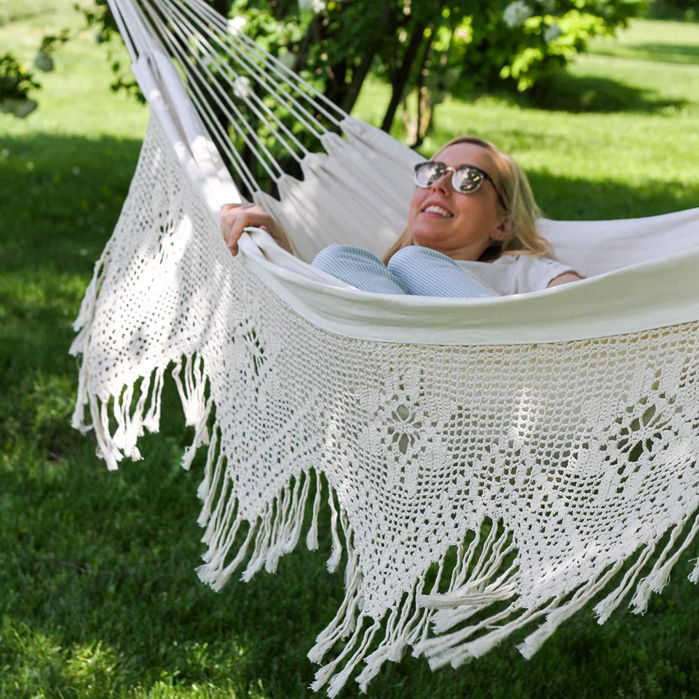 Deluxe Brazilian Style Cotton Hammock (Double) - Natural - Image 5