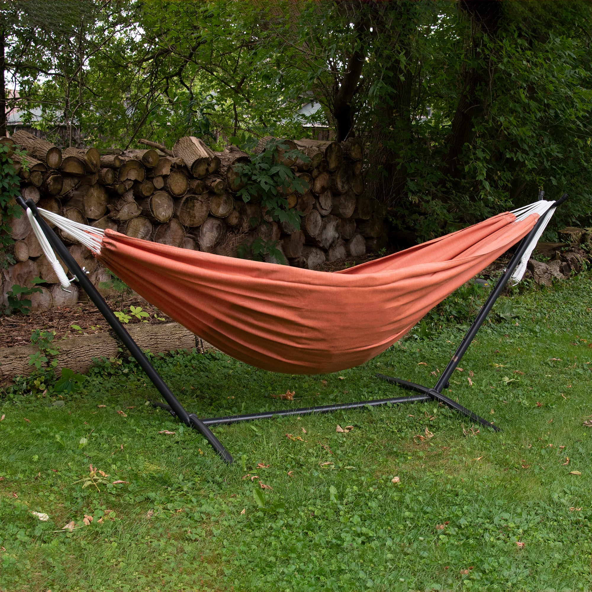Double Sunbrella® Hammock with Stand (9ft/280cm) - Coral - Image 2