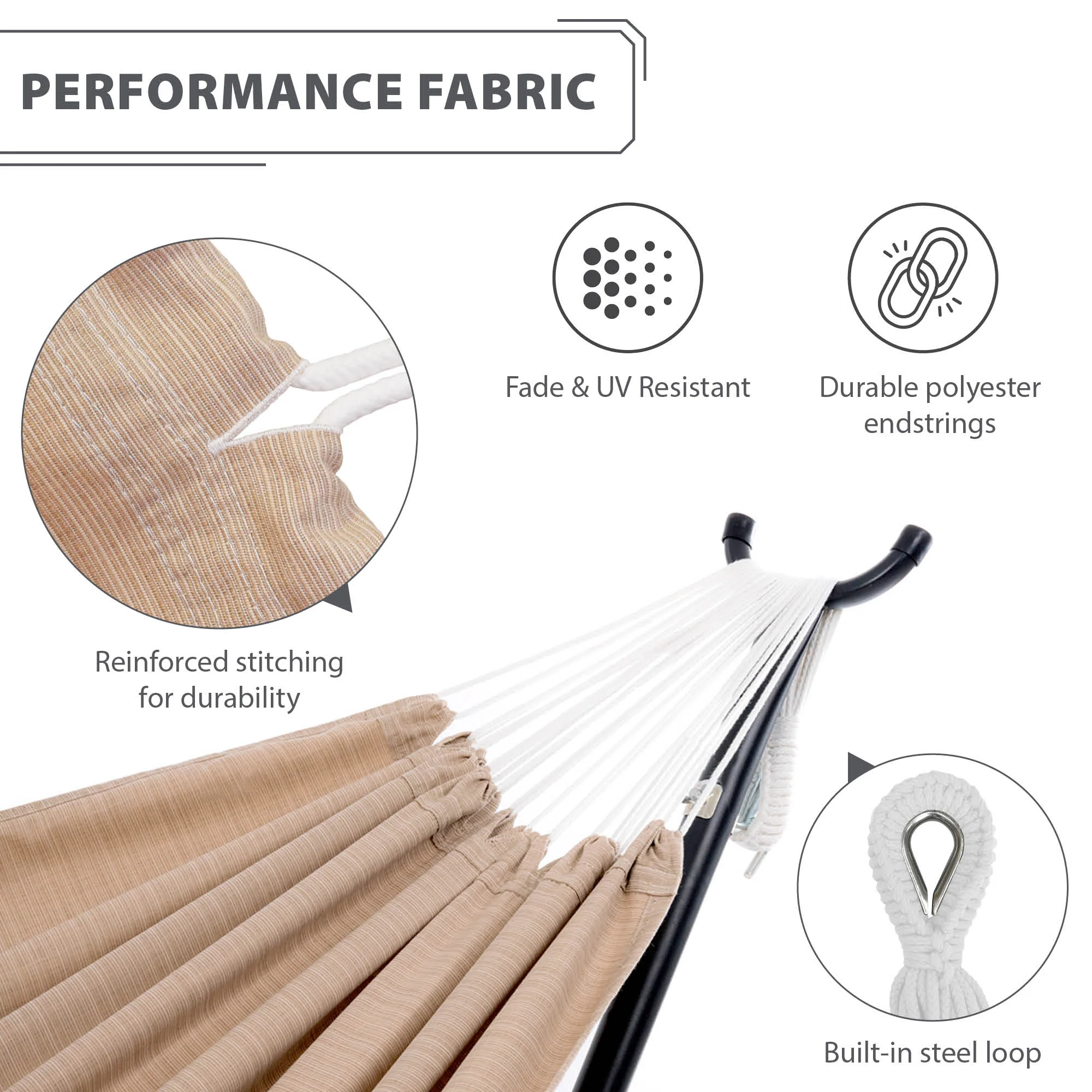 Double Sunbrella® Hammock with Stand (9ft/280cm) - Sand - Image 5