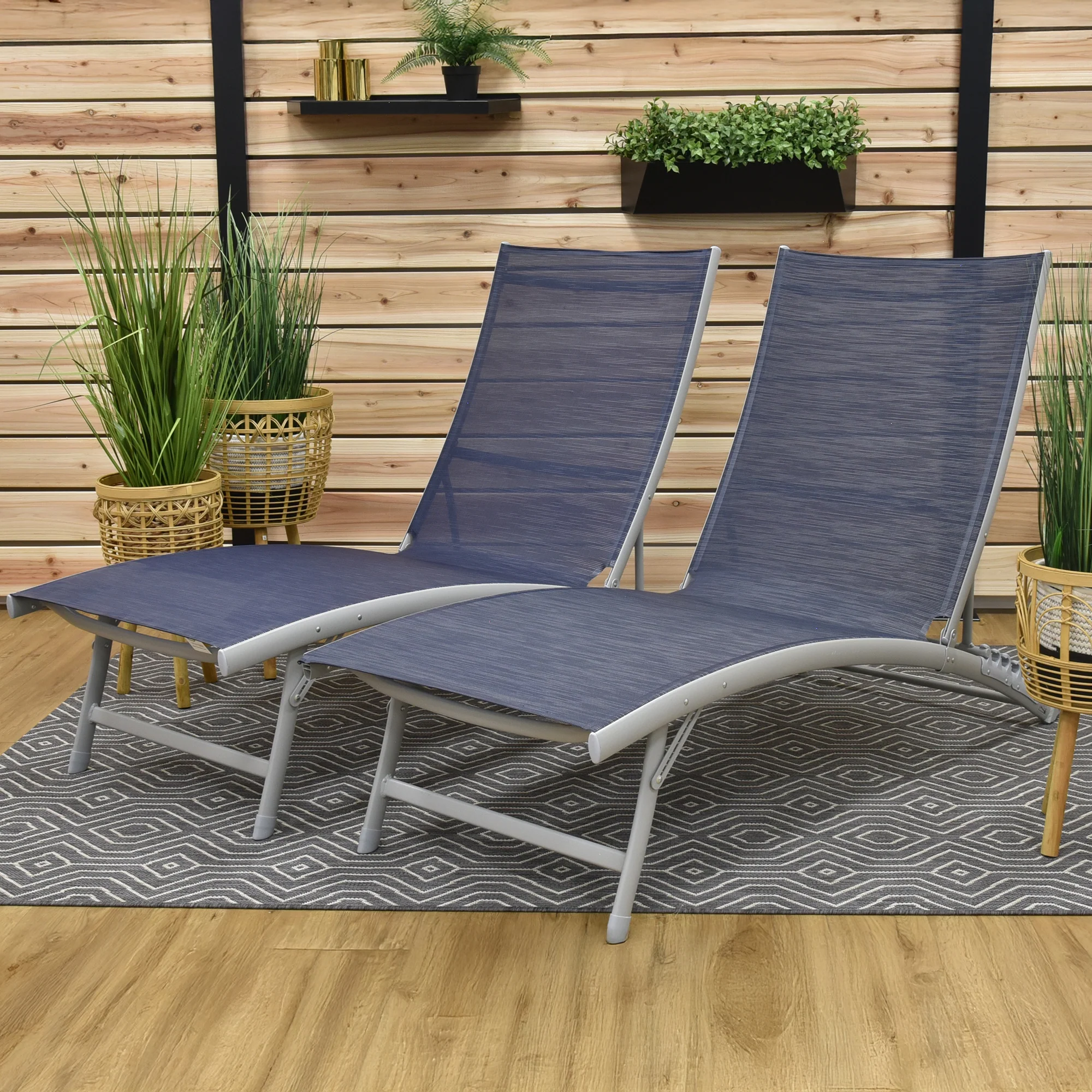 Clearwater Phifer® & Aluminum Lounger Set (2pc) - Navy Steel - Image 2