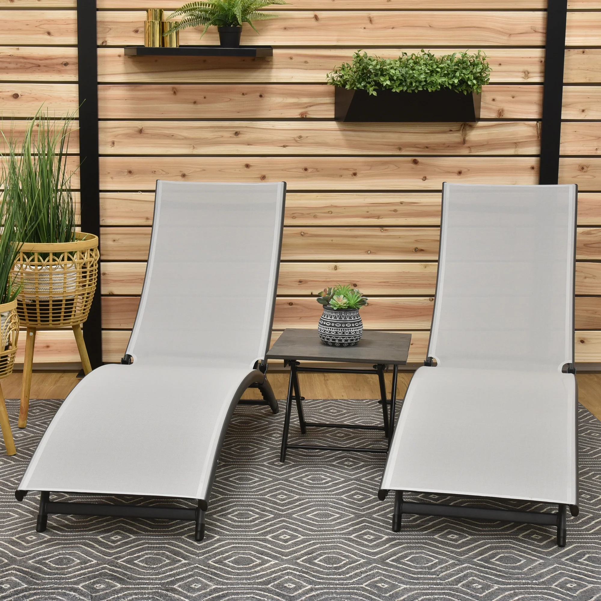 Coral Springs Phifer® & Aluminum Lounger Set (3pc) - River Pebble - Image 2
