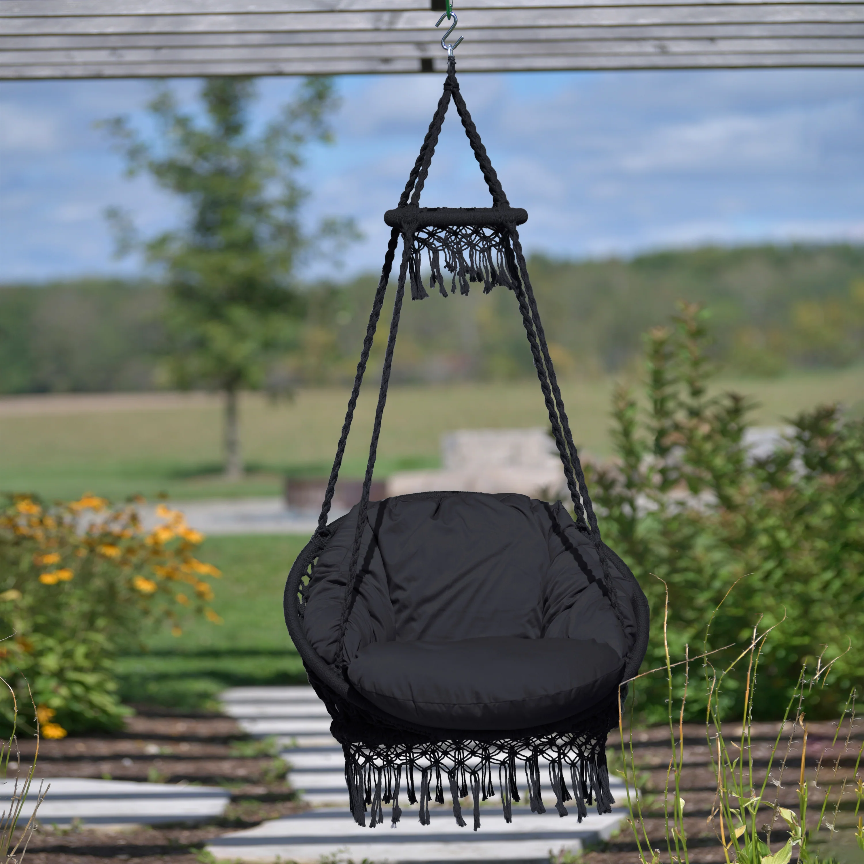 Deluxe Macrame Chair With Fringe - Eclipse - Image 4