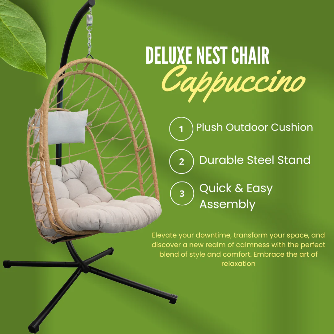 Deluxe Nest Chair with Phifer Geobella® Cushion & Steel Stand - Cappuccino - Image 5