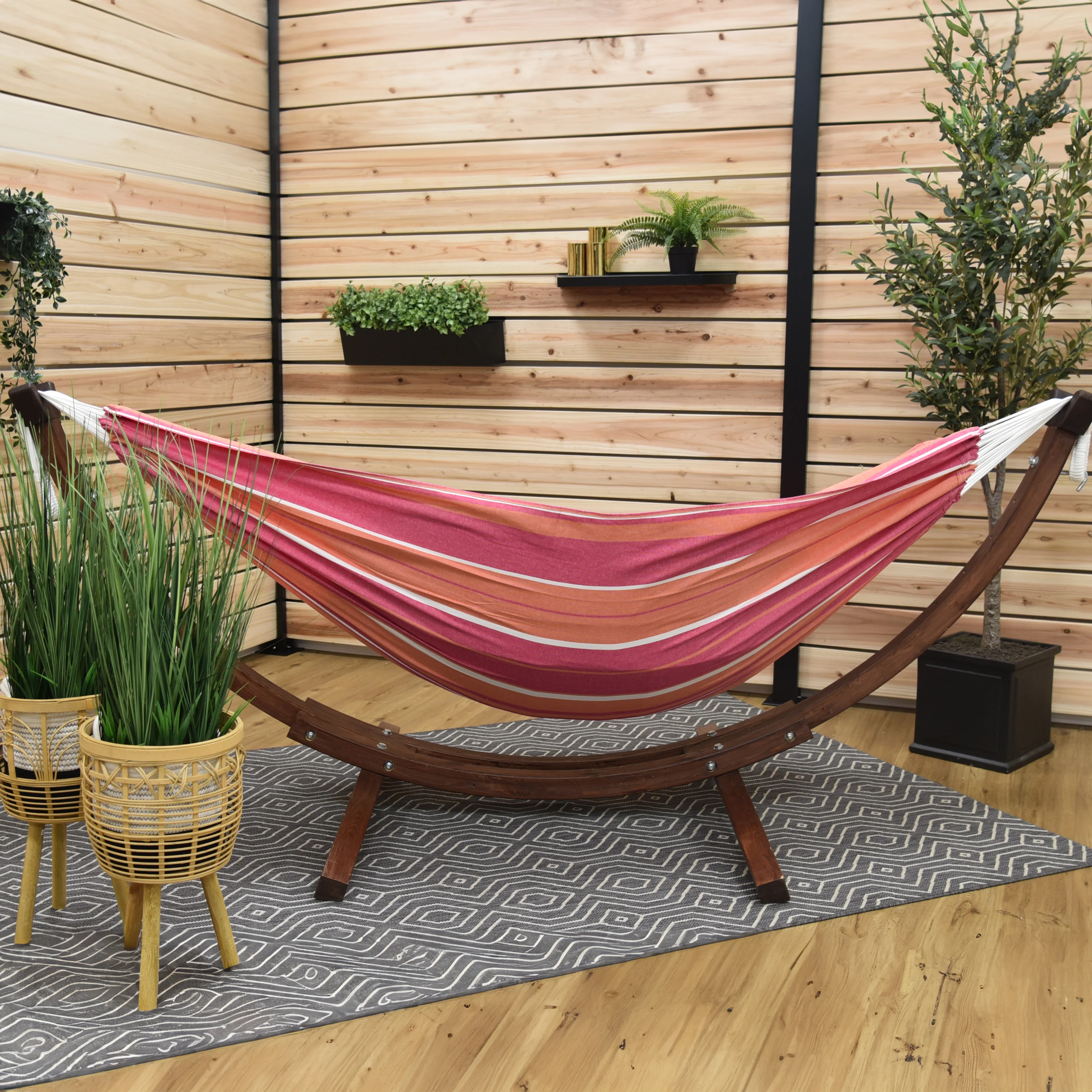 Double Cotton Hammock with Solid Pine Stand (8ft/260cm) - Mimosa - Image 2