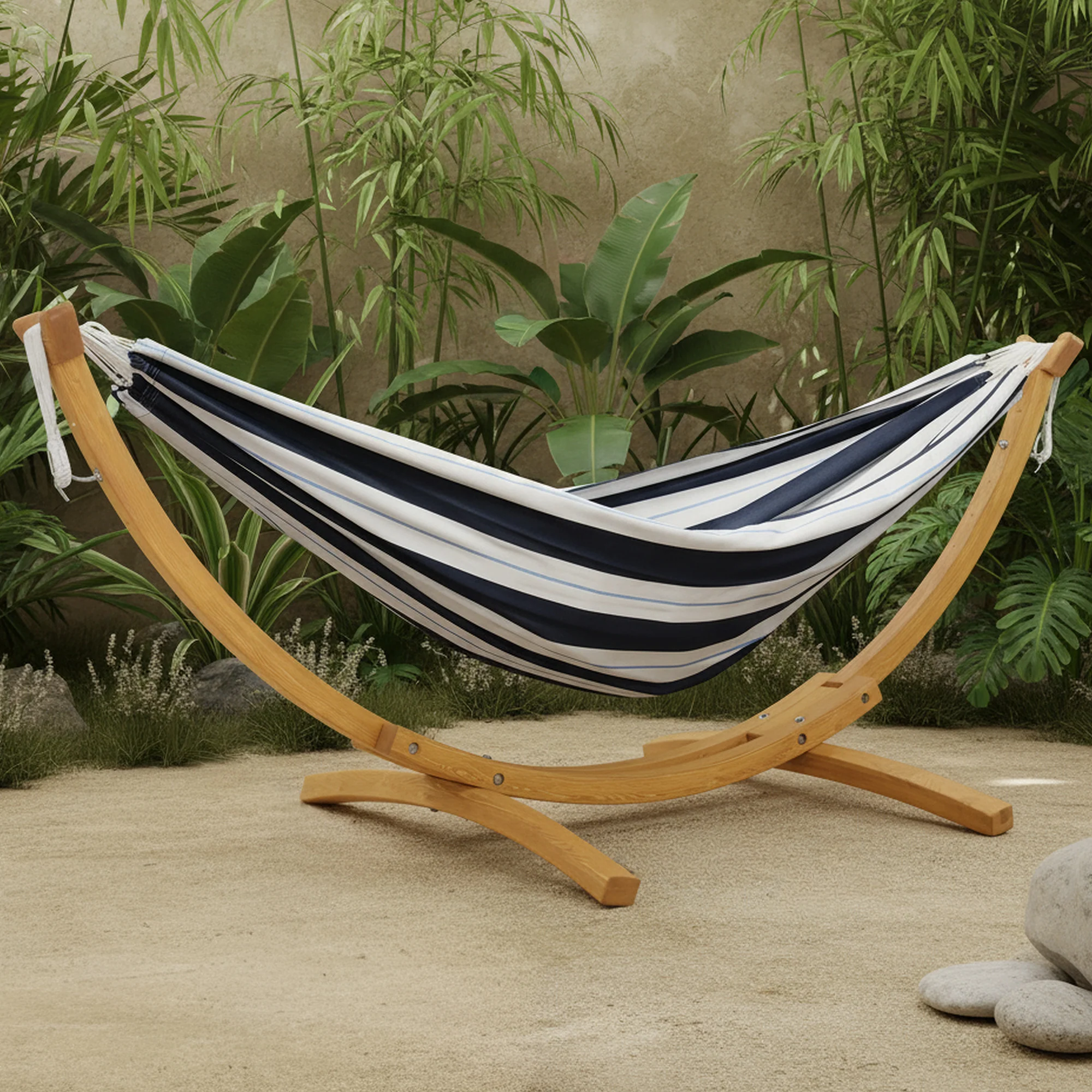 Double Cotton Hammock with Solid Pine Stand (8ft/260cm) - Harbor - Image 4
