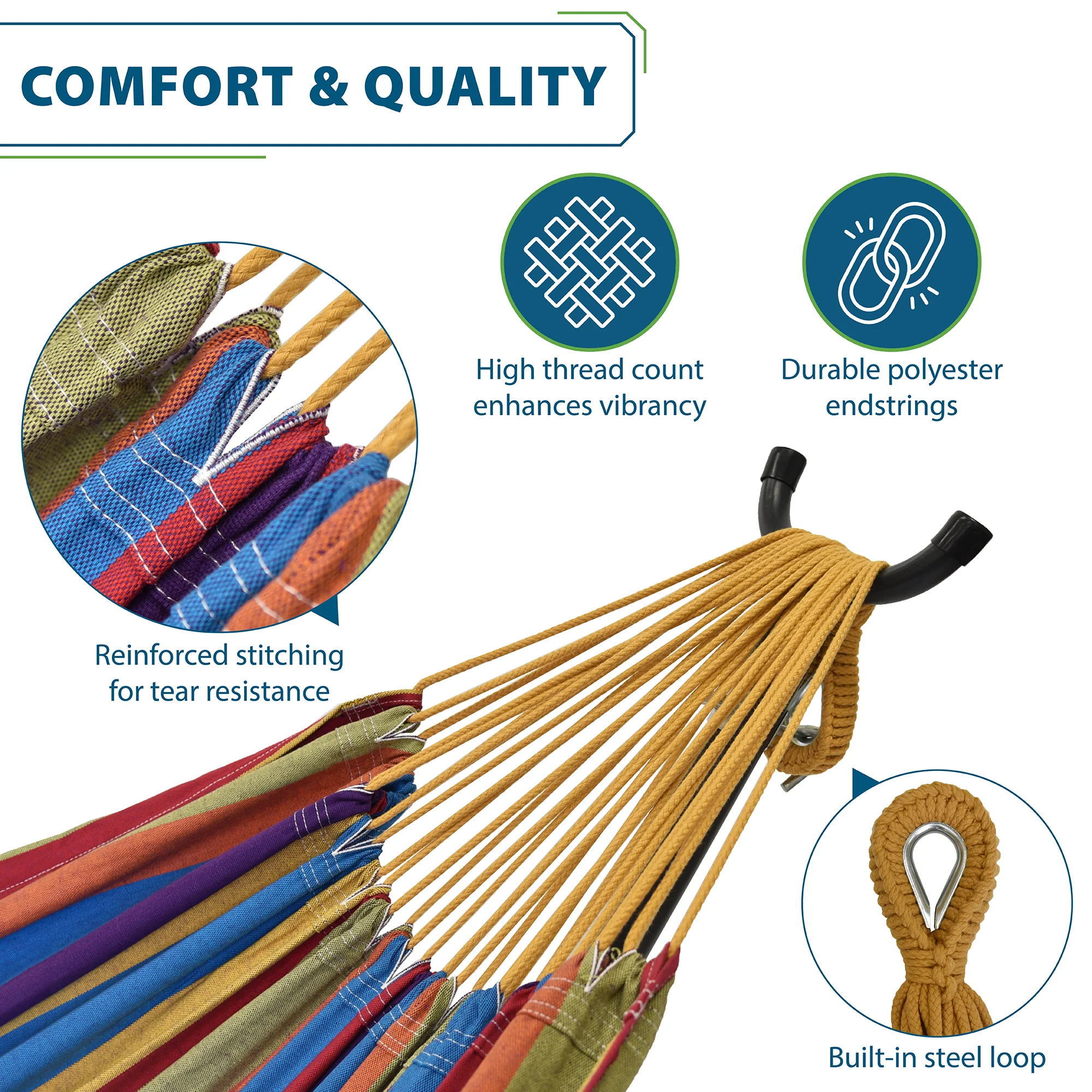 Double Cotton Hammock with Stand (9ft/280cm) - Tropical - Image 5