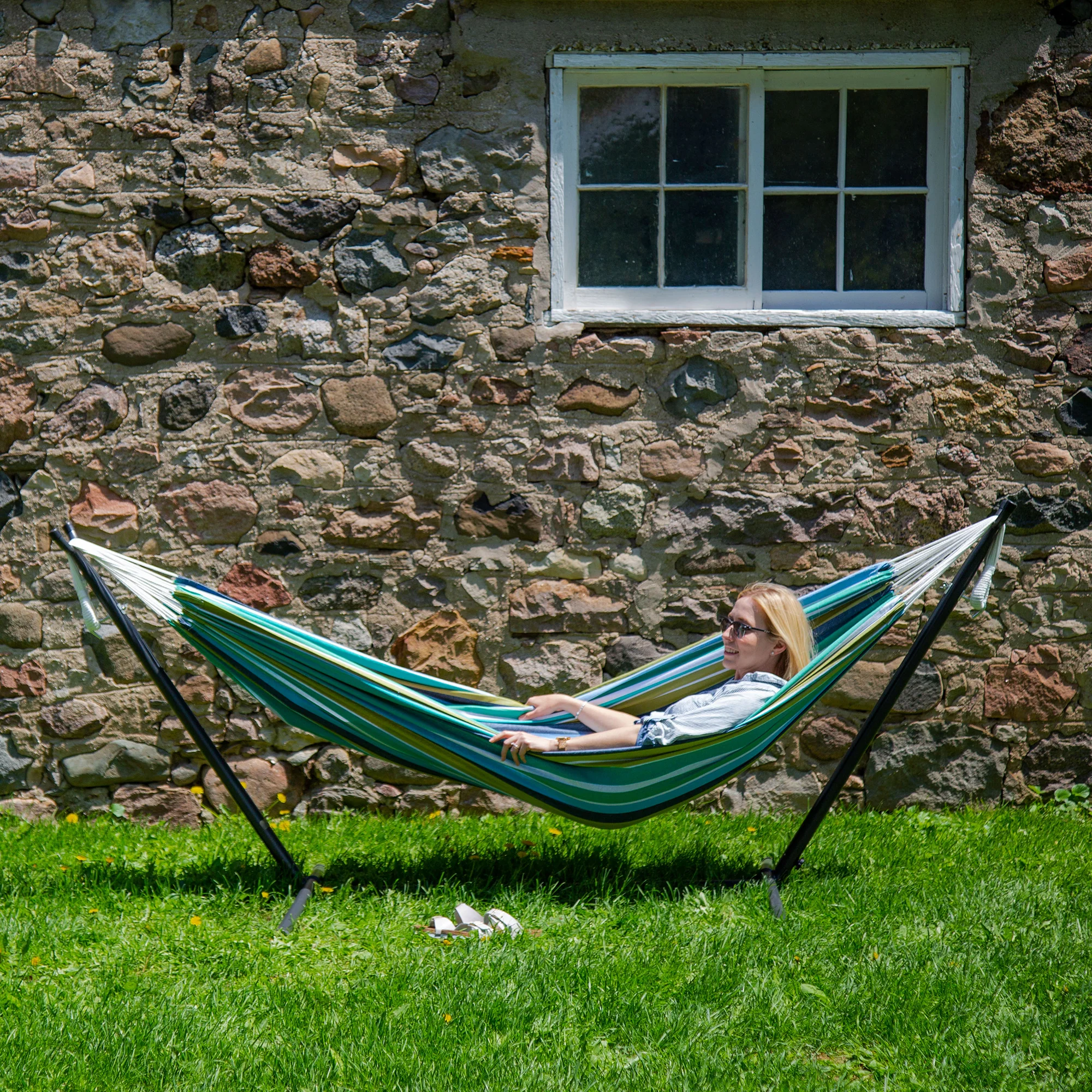 Double Cotton Hammock with Stand (9ft/280cm) - Cayo Reef - Image 3