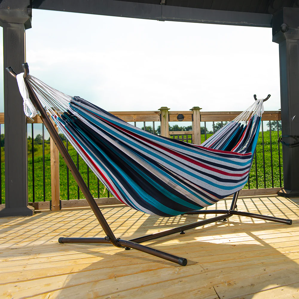 Double Cotton Hammock with Stand (9ft/280cm) - Denim - Image 2