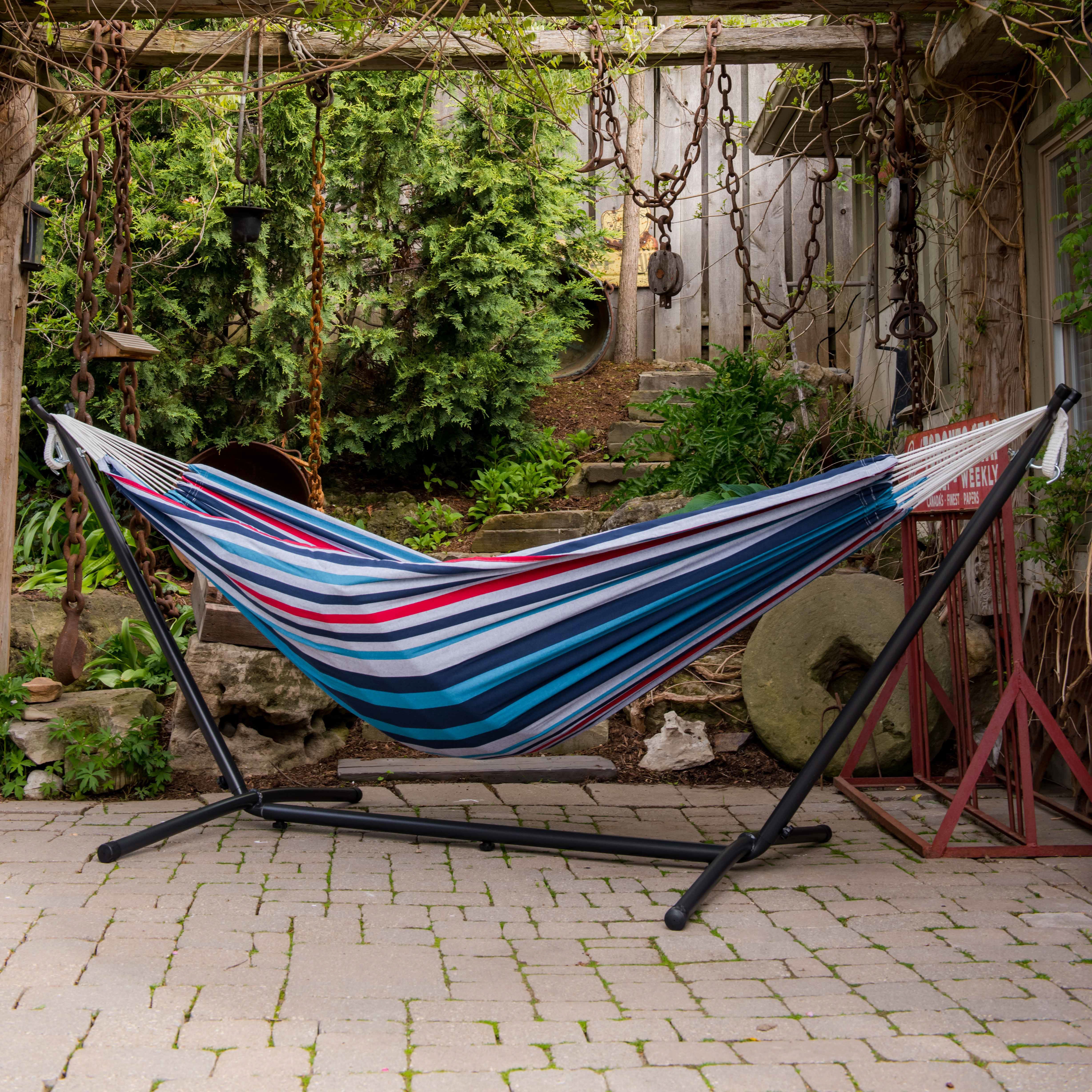 Double Cotton Hammock with Stand (9ft/280cm) - Denim - Image 3