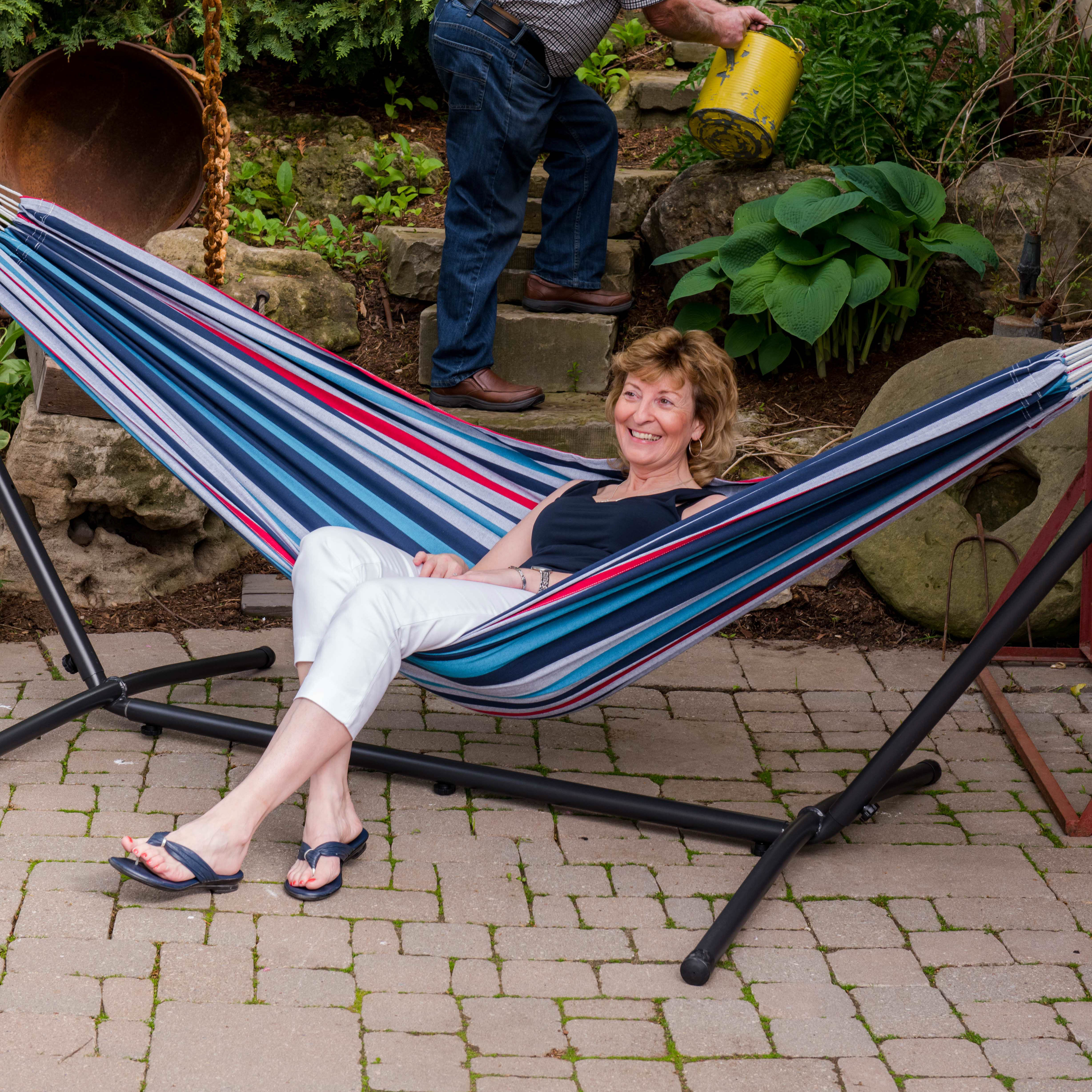 Double Cotton Hammock with Stand (9ft/280cm) - Denim - Image 4