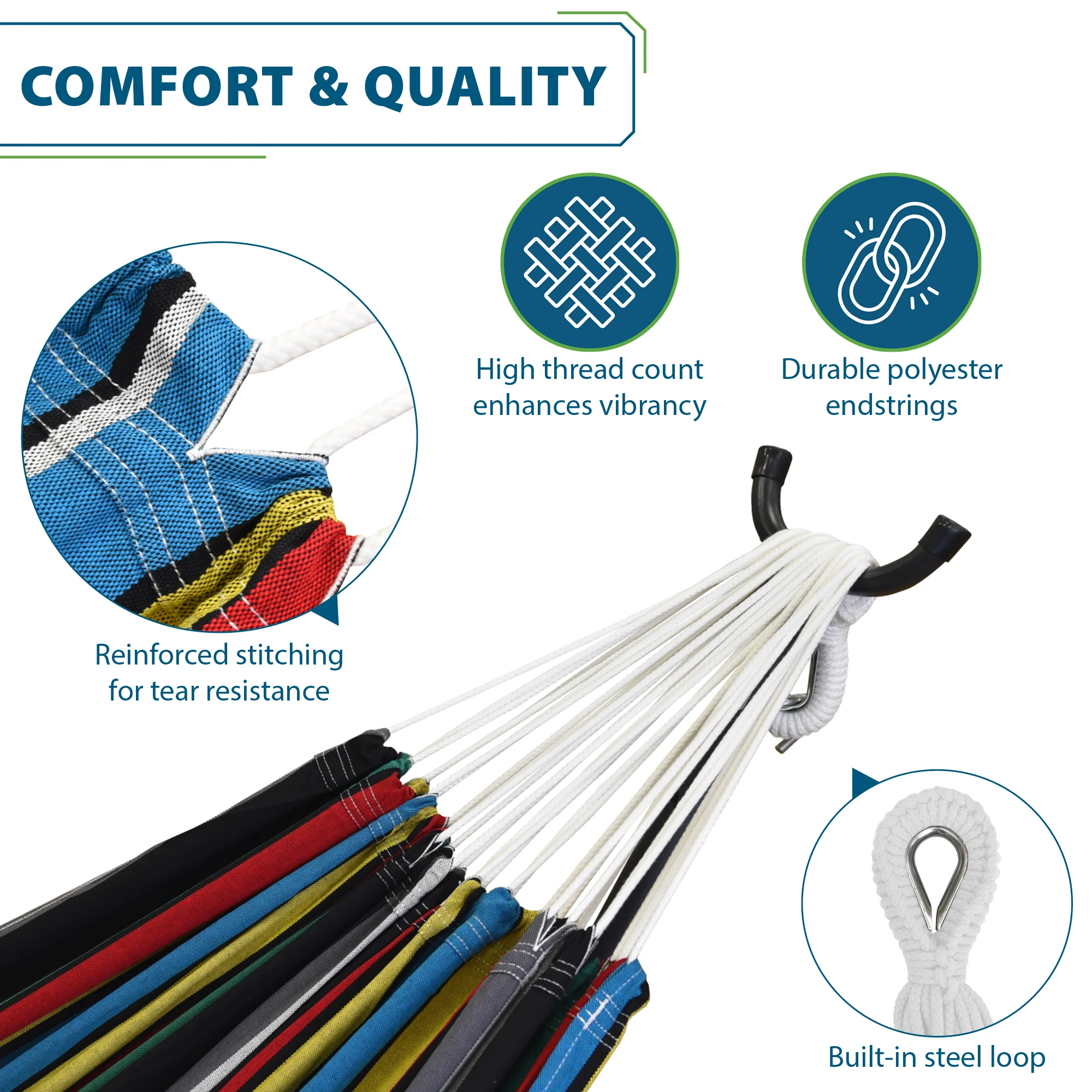 Double Cotton Hammock with Stand (9ft/280cm) - Rio Night - Image 4