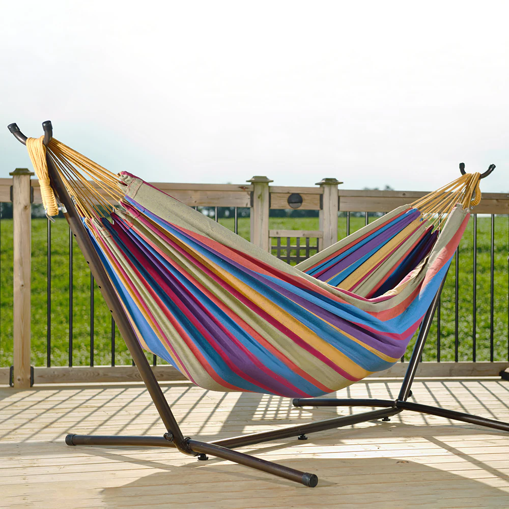 Double Cotton Hammock with Stand (9ft/280cm) - Tropical - Image 3