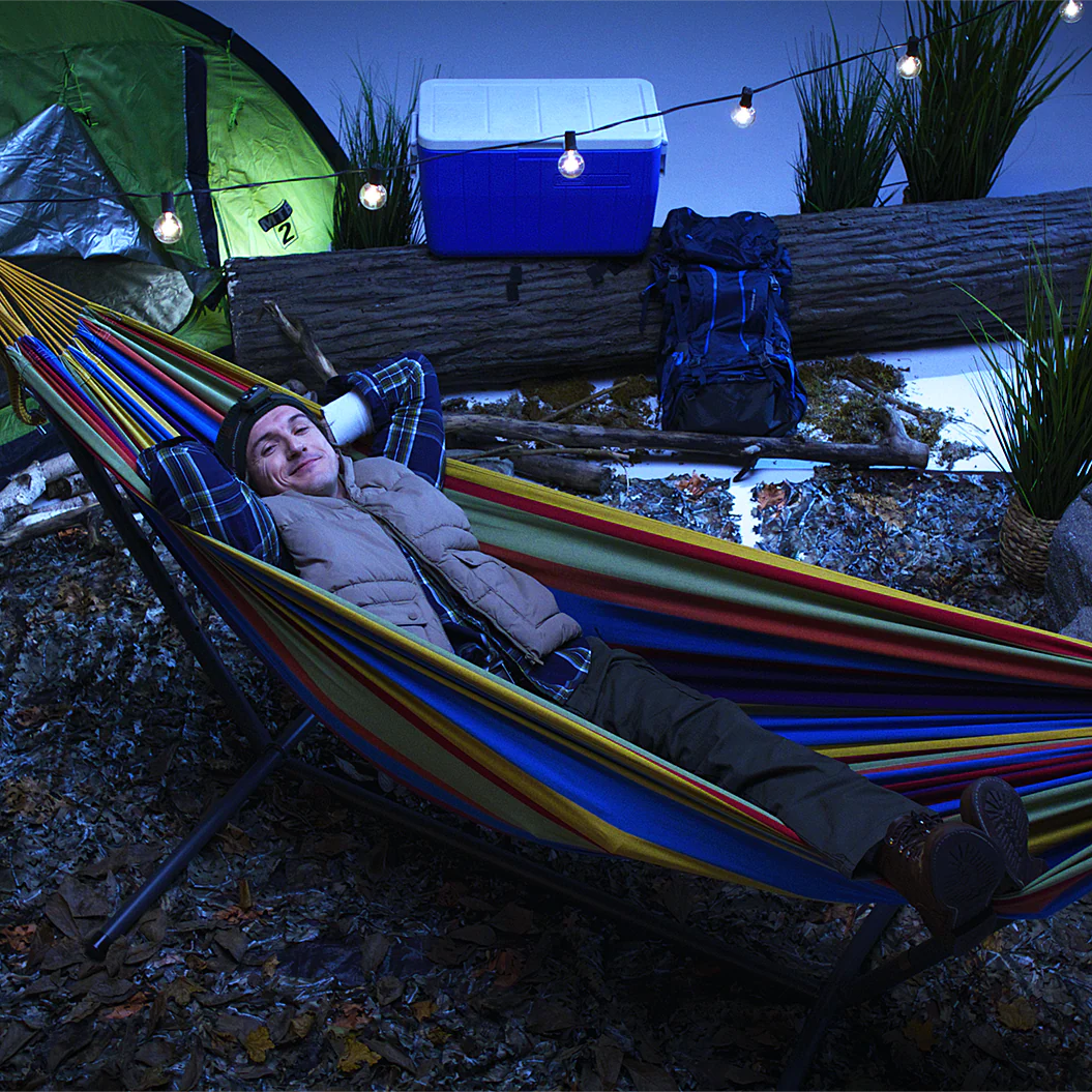 Double Cotton Hammock with Stand (9ft/280cm) - Tropical - Image 4
