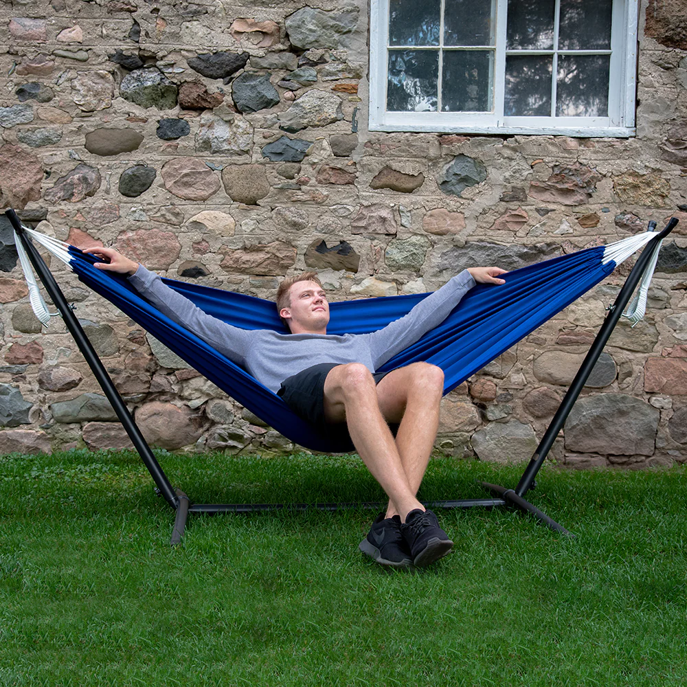 Double Polyester Hammock with Stand (9ft/280cm) - Royal Blue - Image 3