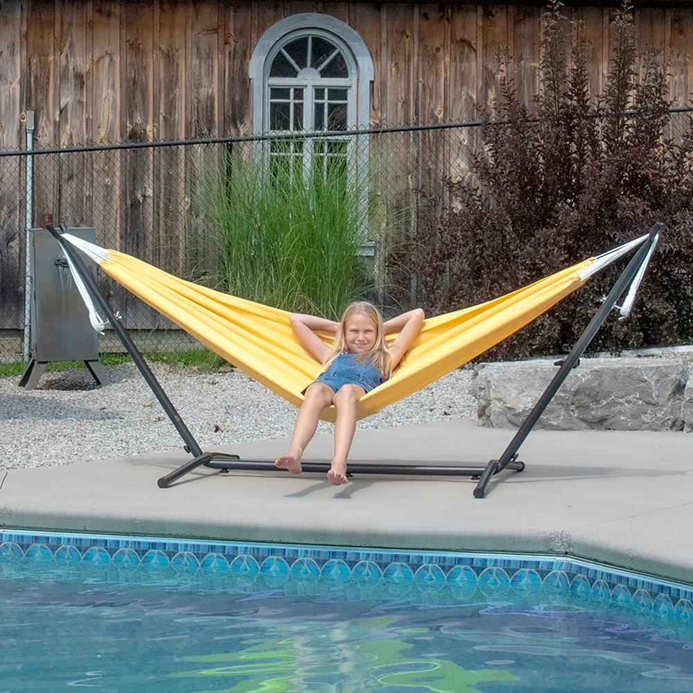 Double Polyester Hammock with Stand (9ft/280cm) - Yellow - Image 3