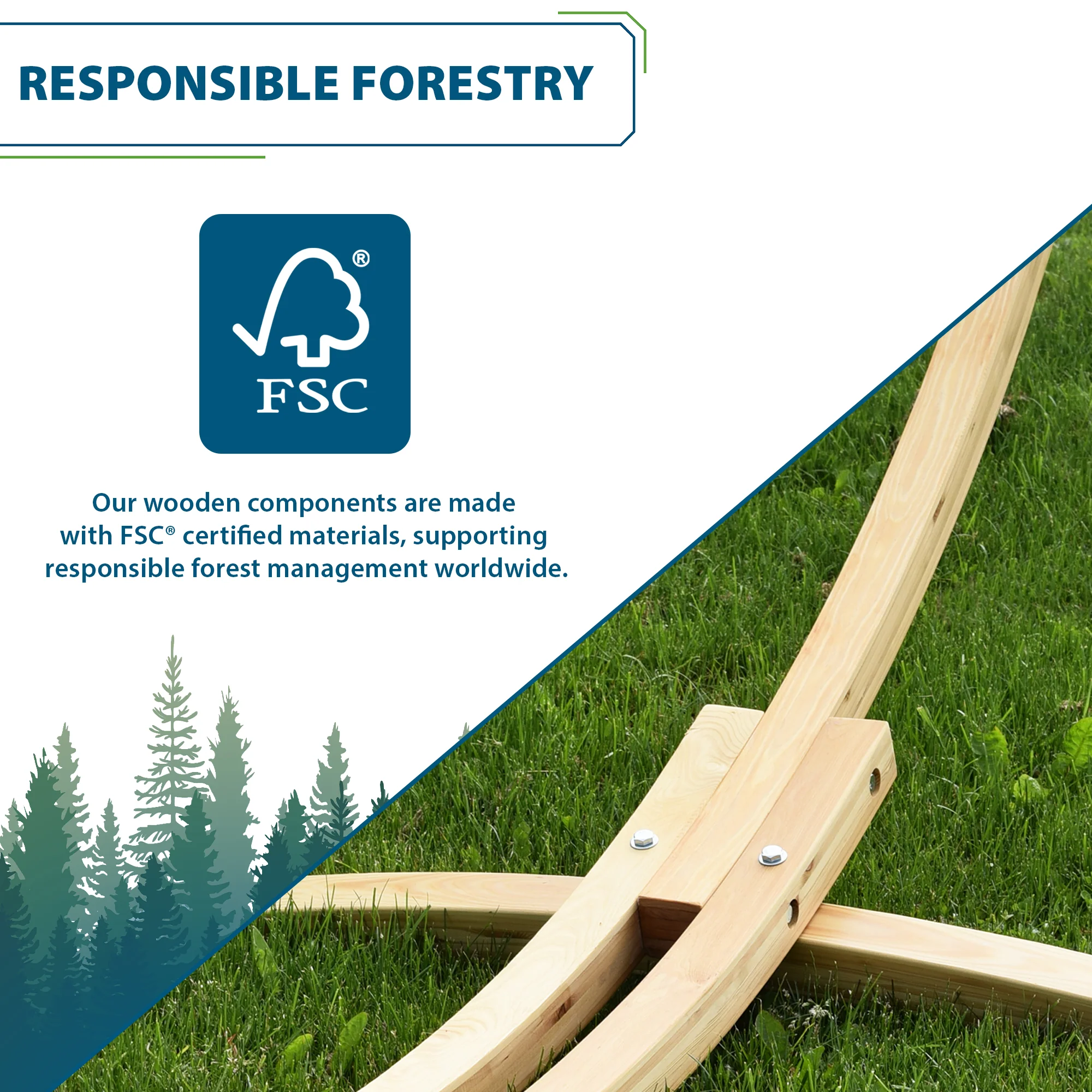 Solid Pine Arc Hammock Stand (15ft/455cm) - Natural - Image 7