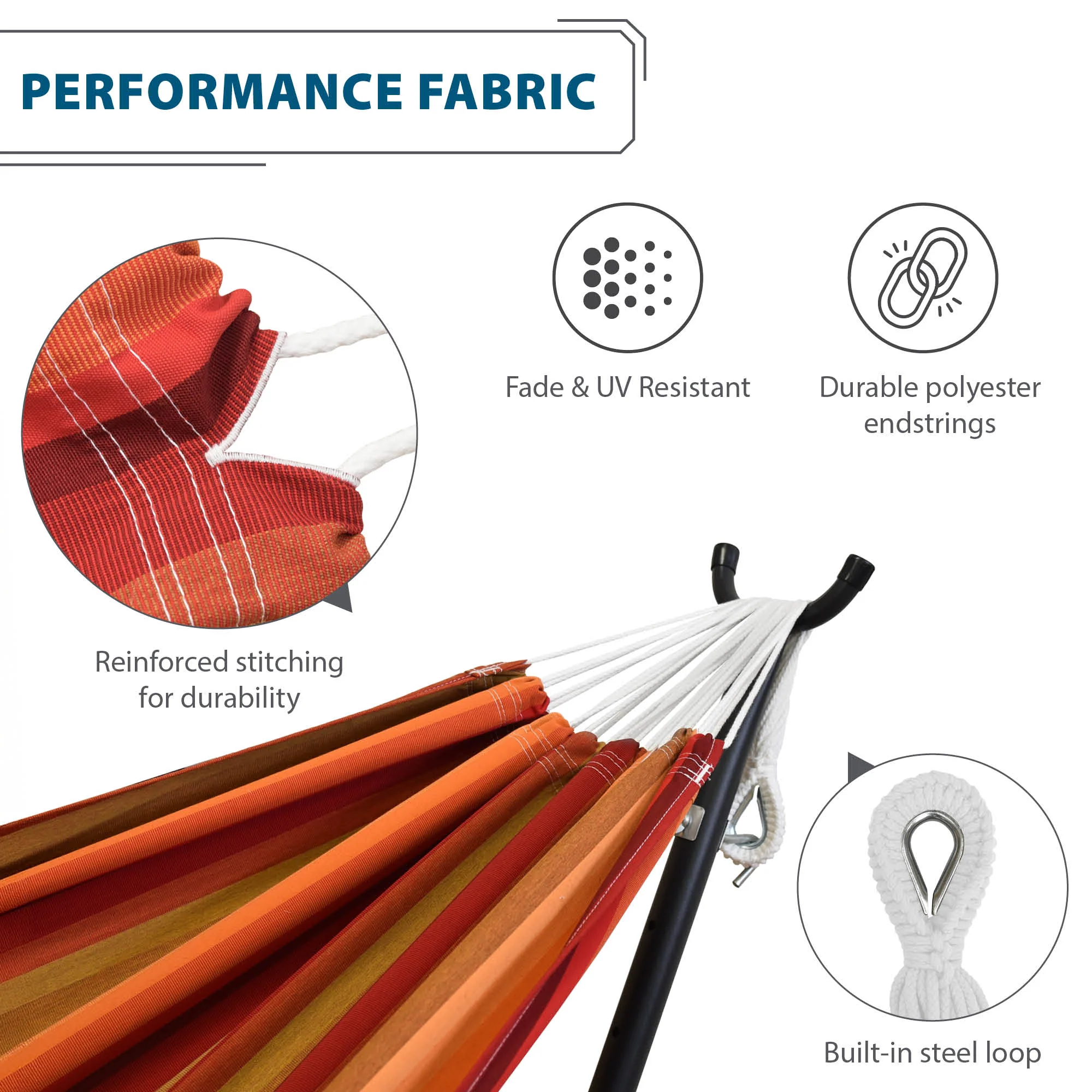 Double Sunbrella® Hammock with Stand (9ft/280cm) - Sunset - Image 5