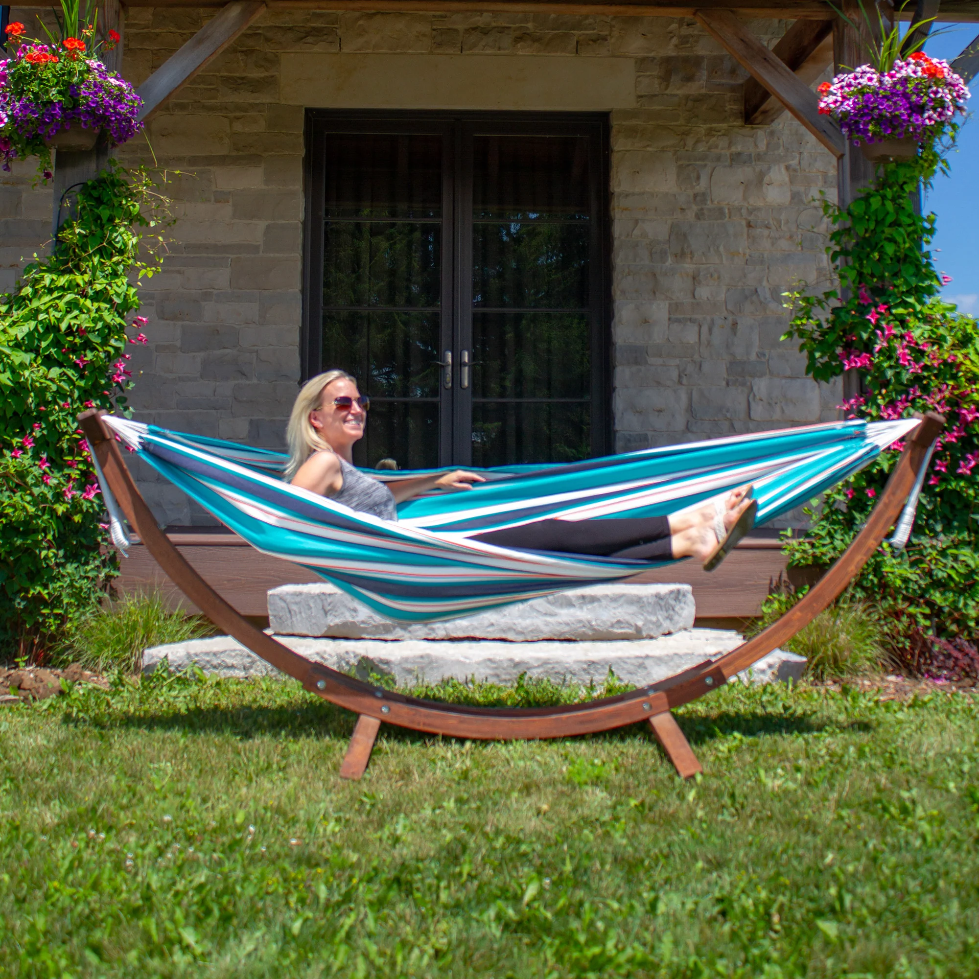 Double Sunbrella® Hammock with Solid Pine Stand (8ft/260cm) - Token Surfside - Image 4