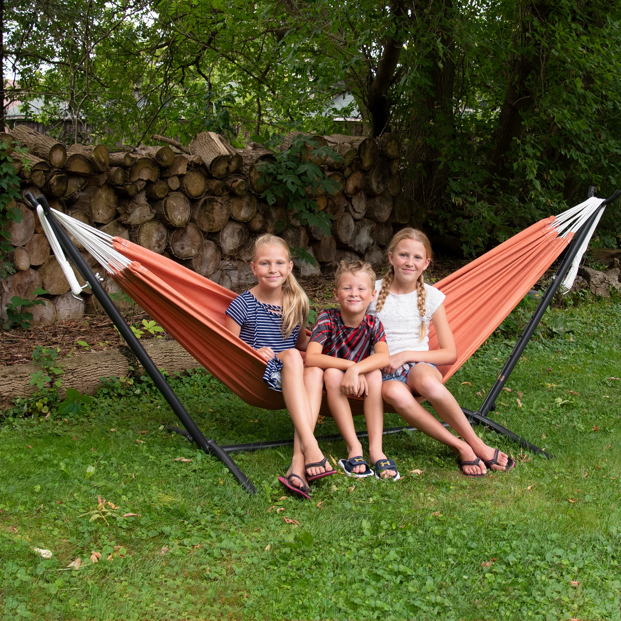 Double Sunbrella® Hammock with Stand (9ft/280cm) - Coral - Image 3