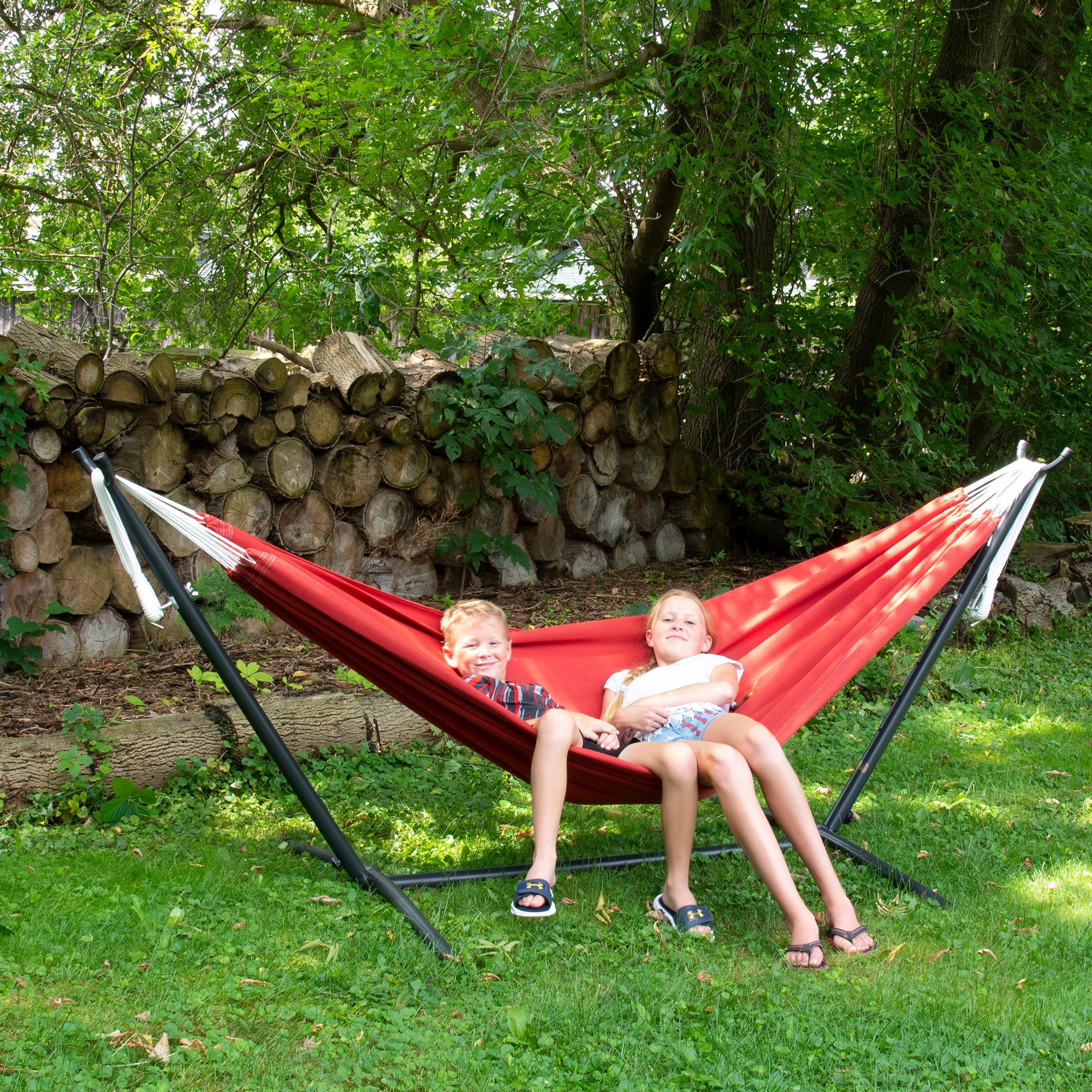 Double Sunbrella® Hammock with Stand (9ft/280cm) - Crimson - Image 3