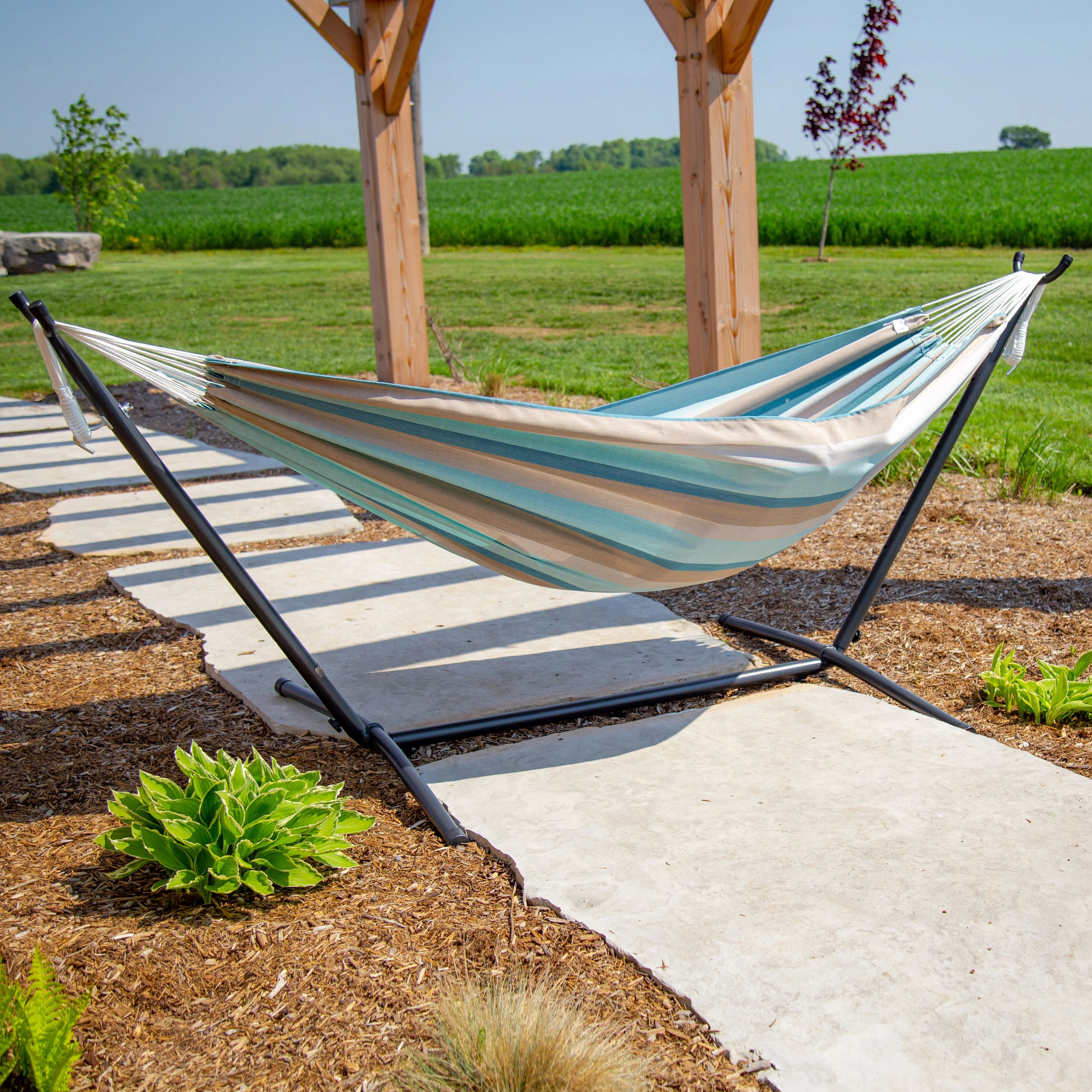 Double Sunbrella® Hammock with Stand (9ft/280cm) - Gateway Mist - Image 2