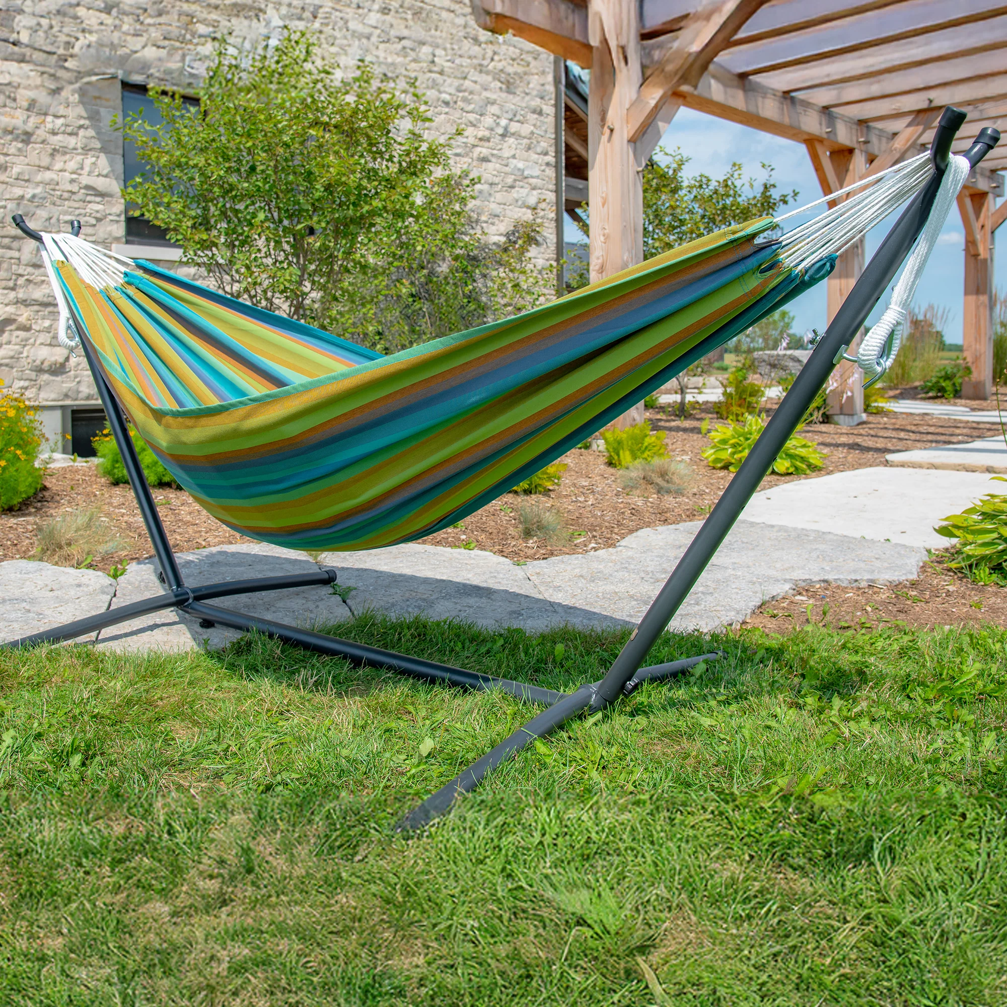 Double Sunbrella® Hammock with Stand (9ft/280cm) - Lagoon - Image 2