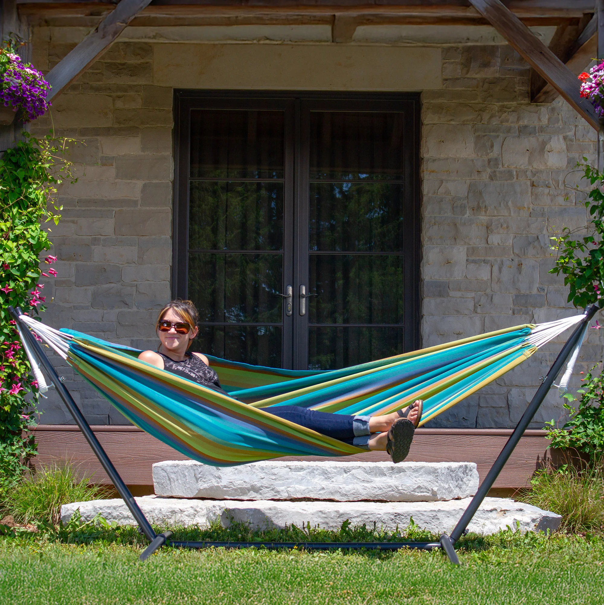 Double Sunbrella® Hammock with Stand (9ft/280cm) - Lagoon - Image 3