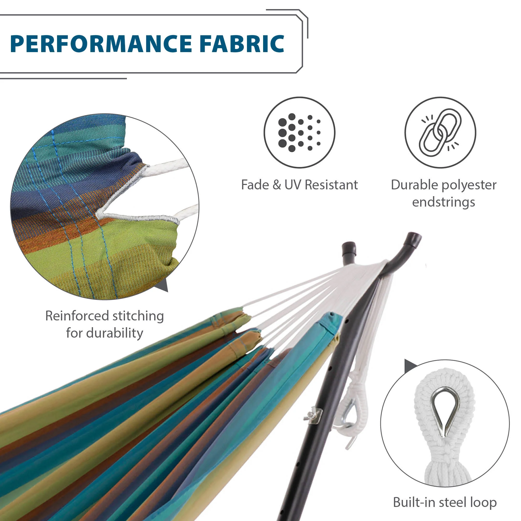 Double Sunbrella® Hammock with Stand (9ft/280cm) - Lagoon - Image 4