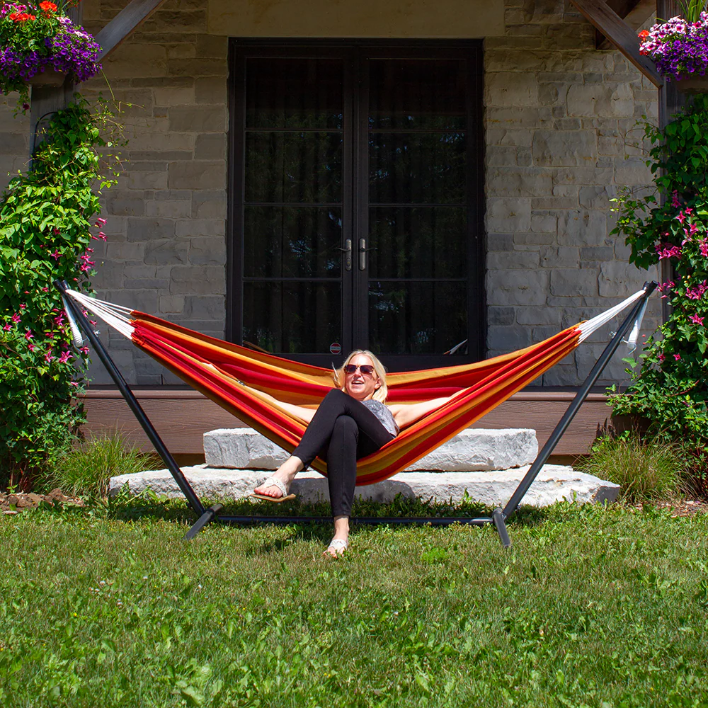 Double Sunbrella® Hammock with Stand (9ft/280cm) - Sunset - Image 4