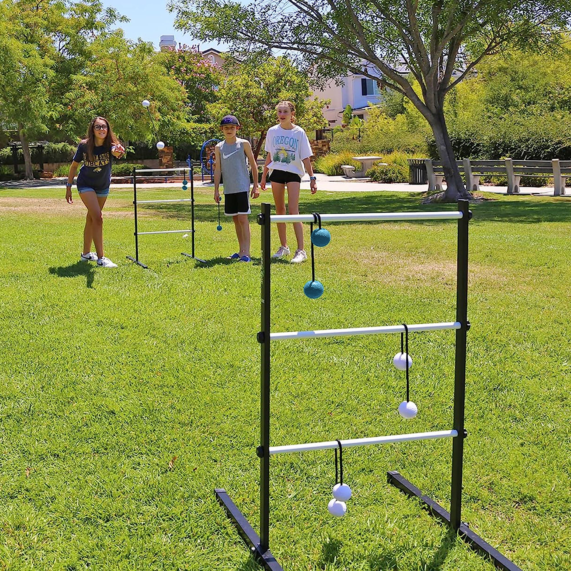 Ladder Golf® Extreme Metal Tournament Edition Ladder Ball Game - Blue & White - Image 5