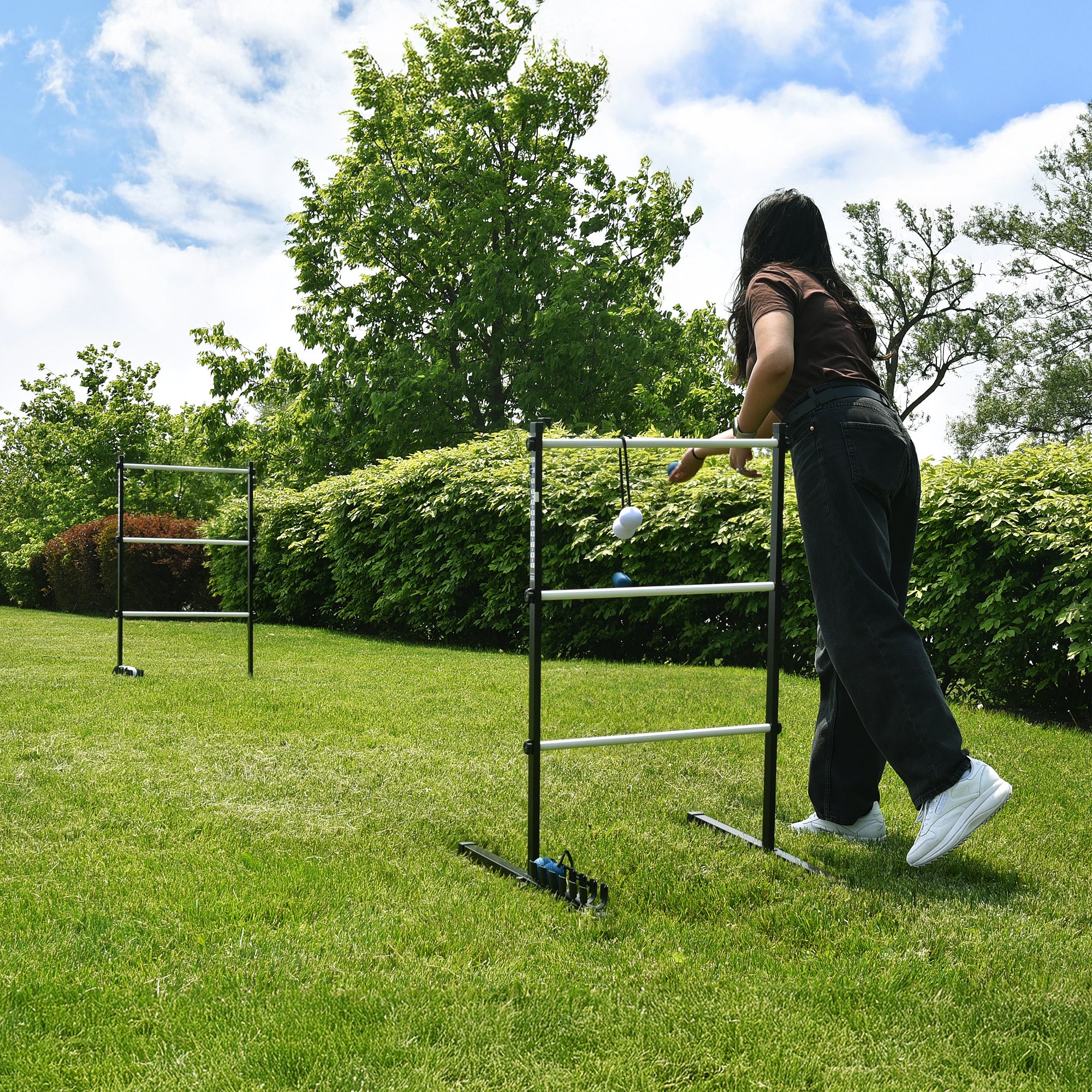 Ladder Golf® Extreme Metal Tournament Edition Ladder Ball Game - Blue & White - Image 7