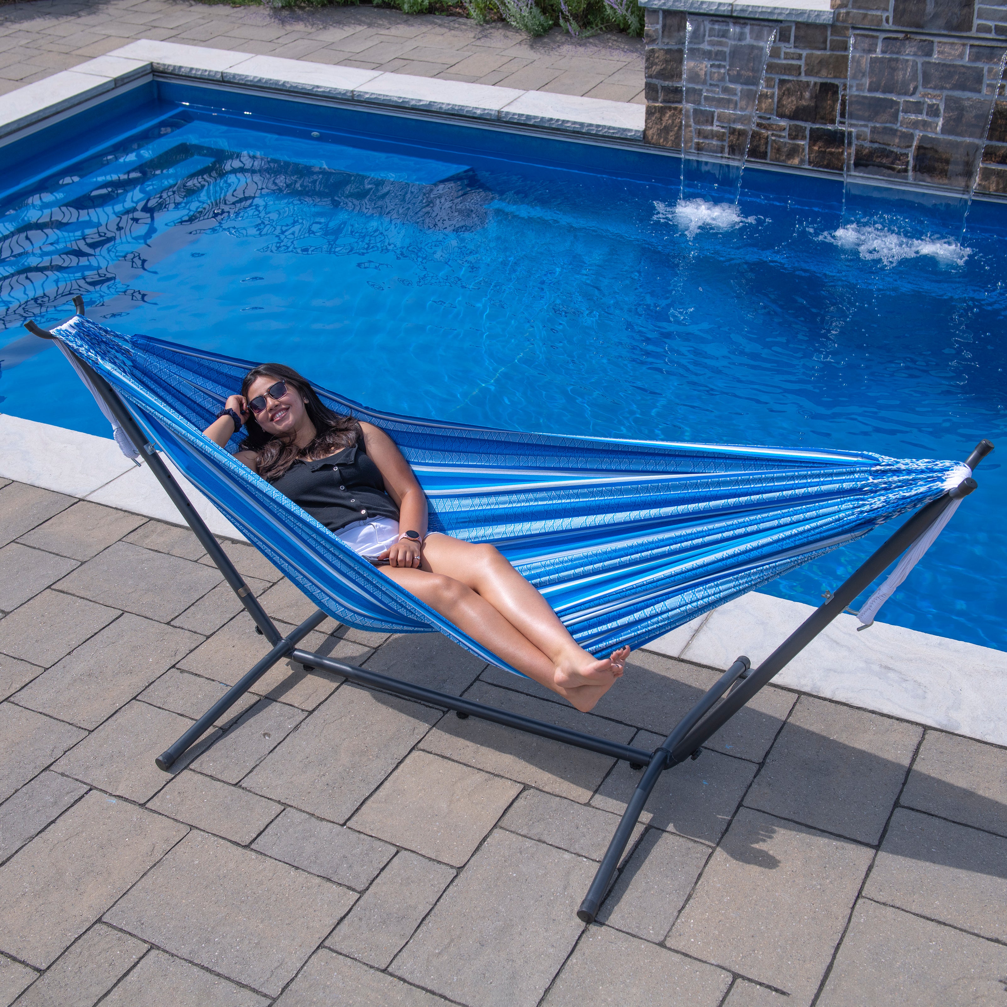 Latin Double Cotton Hammock - Azul - Image 5