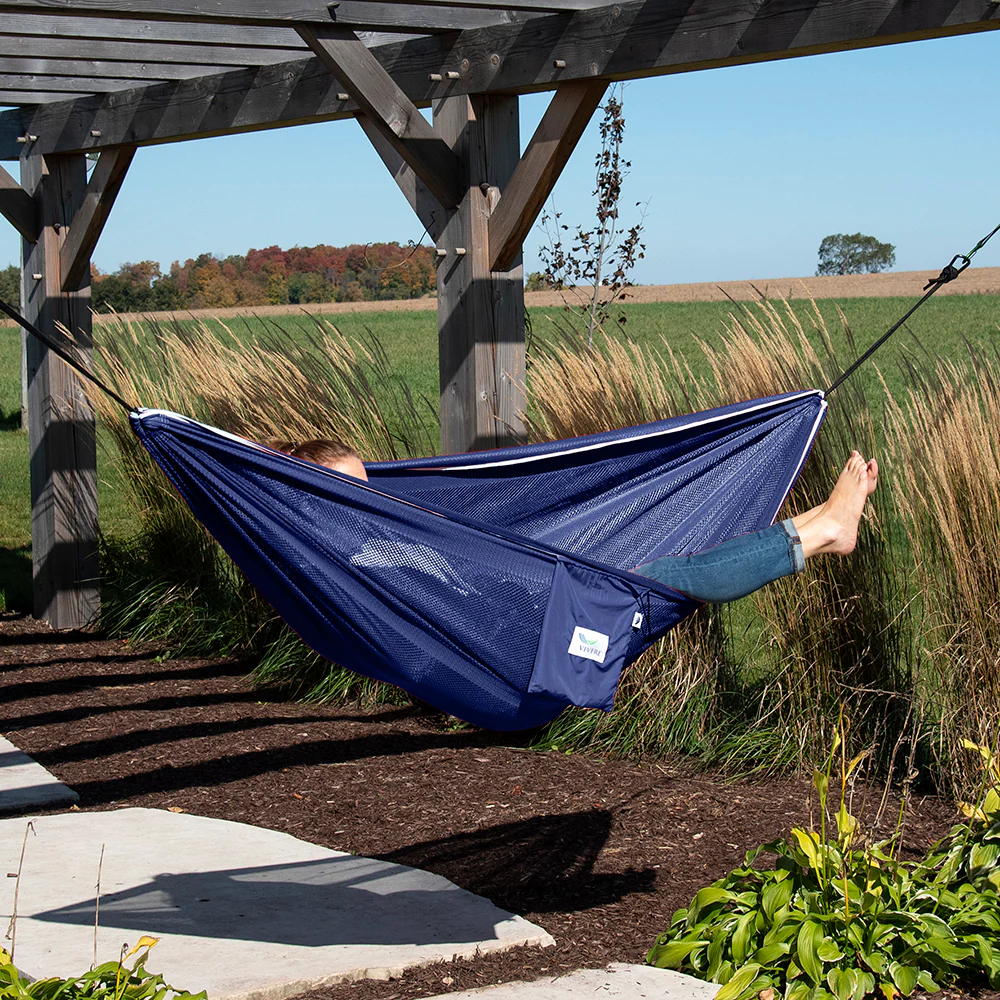 Mesh Camping Hammock - Navy & Turquoise - Image 3