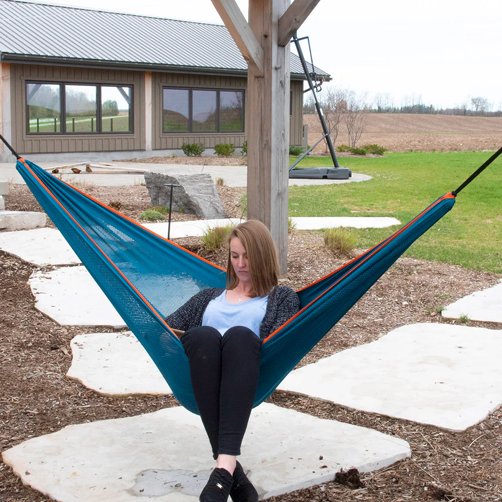 Mesh Camping Hammock - Turquoise & Orange - Image 3