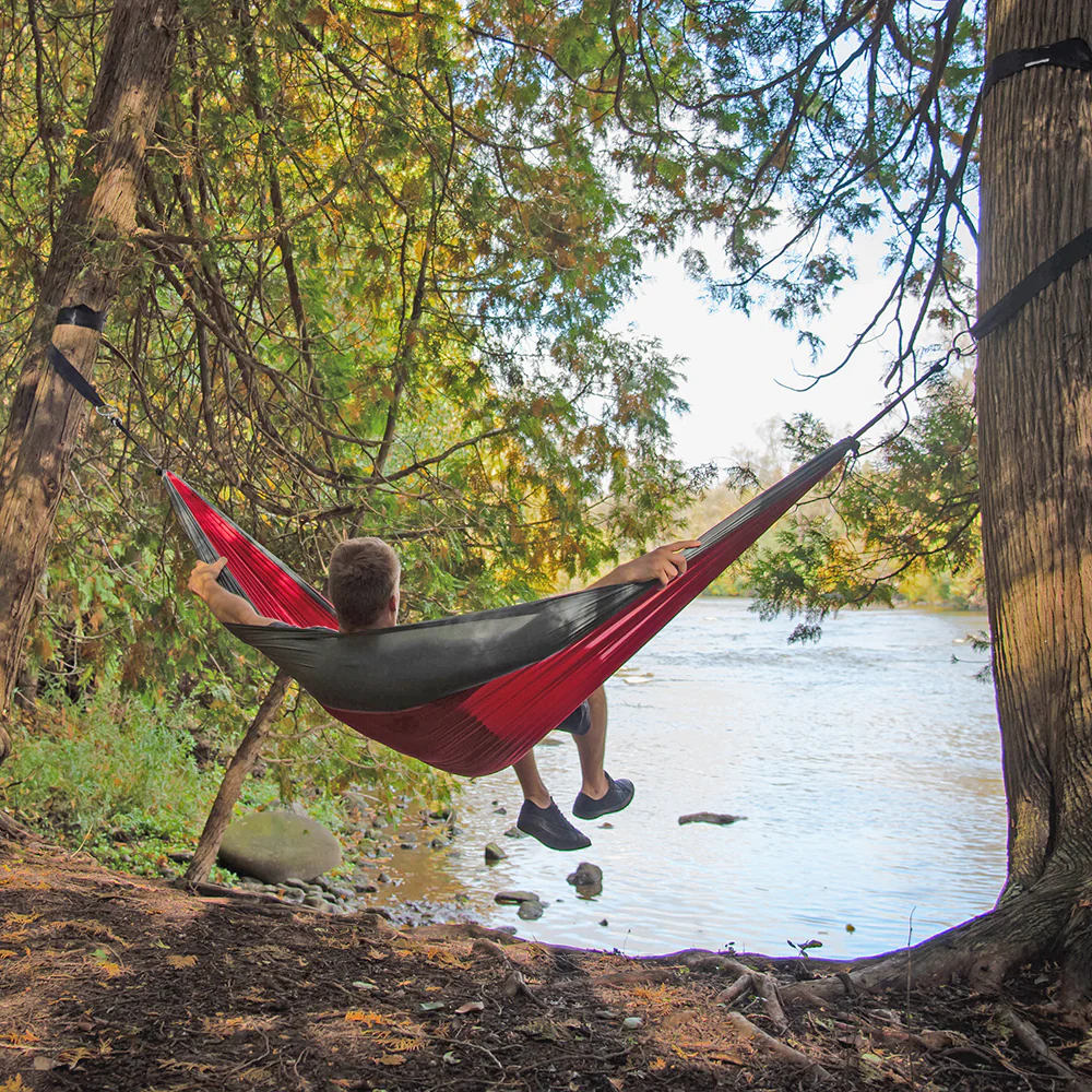 Parachute Camping Hammock - Crimson & Charcoal - Image 2