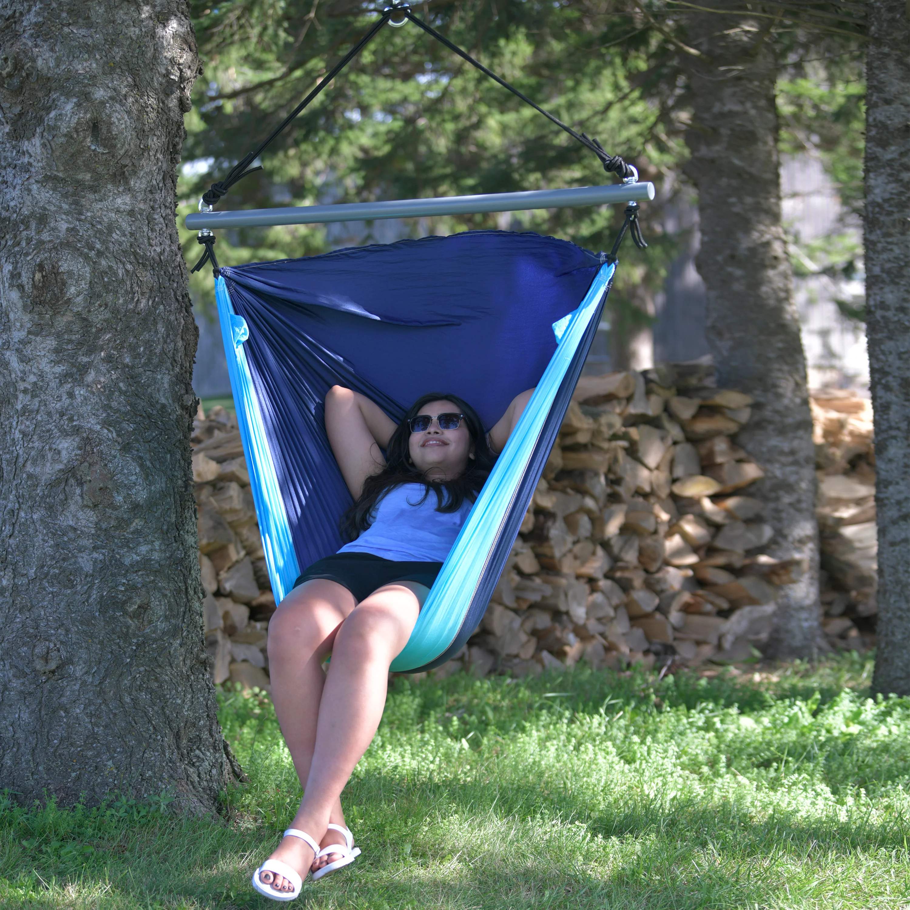 Parachute Hammock Chair - Navy & Turquoise - Image 3