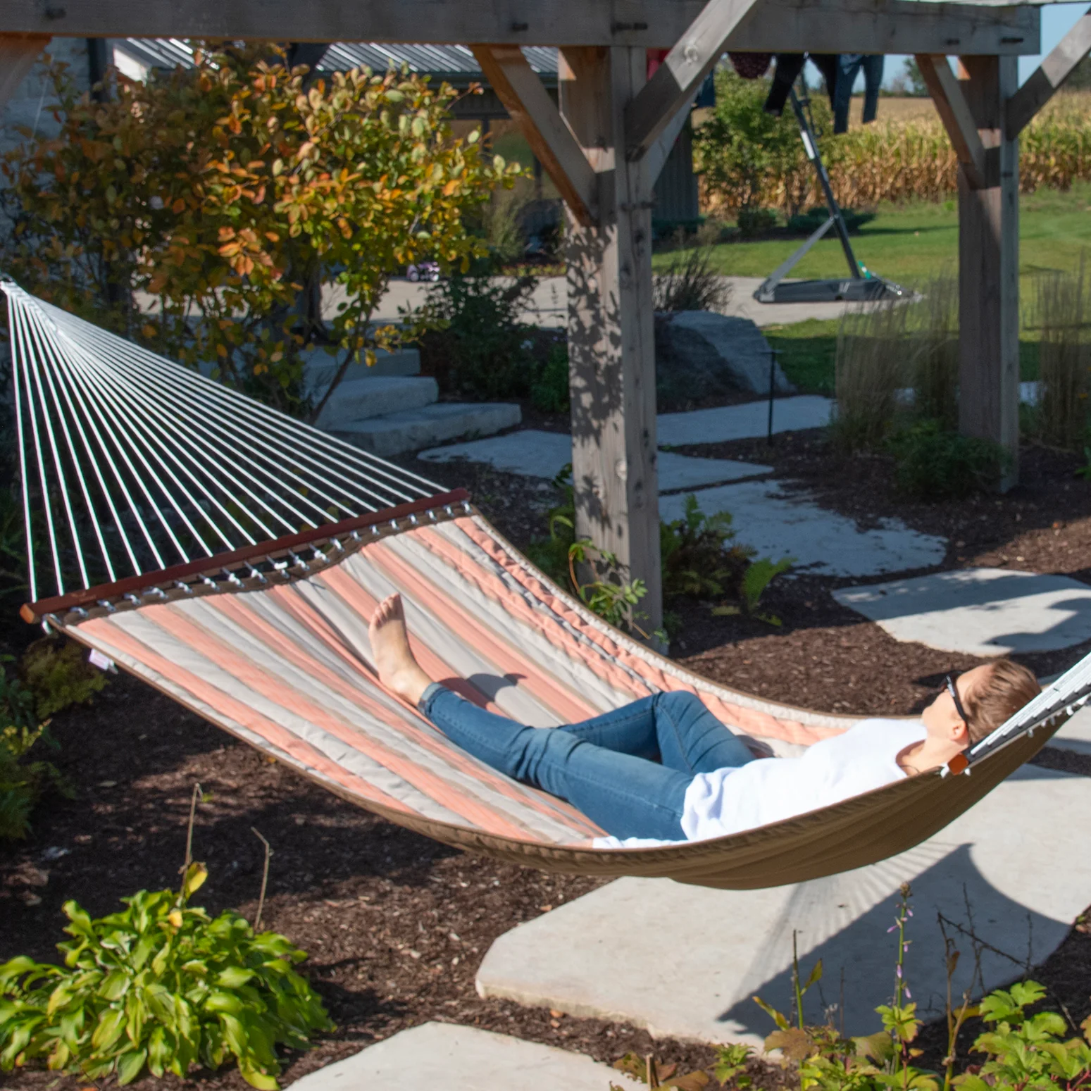 Sunbrella® Quilted Spreader Bar Hammock - Cameo - Image 2